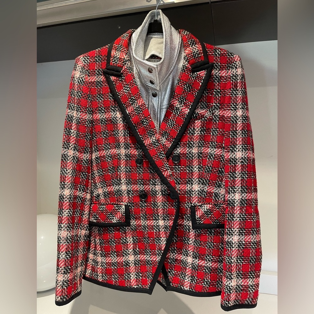 $698 Veronica Beard Harriet Cutaway Dickey Jacket stunning luxe red tweed sz 2 - Picture 10 of 16